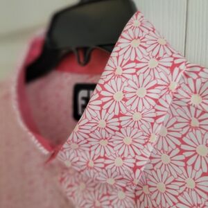 Men's Pink and Yellow Daisy Foot Joy Golf Shirt